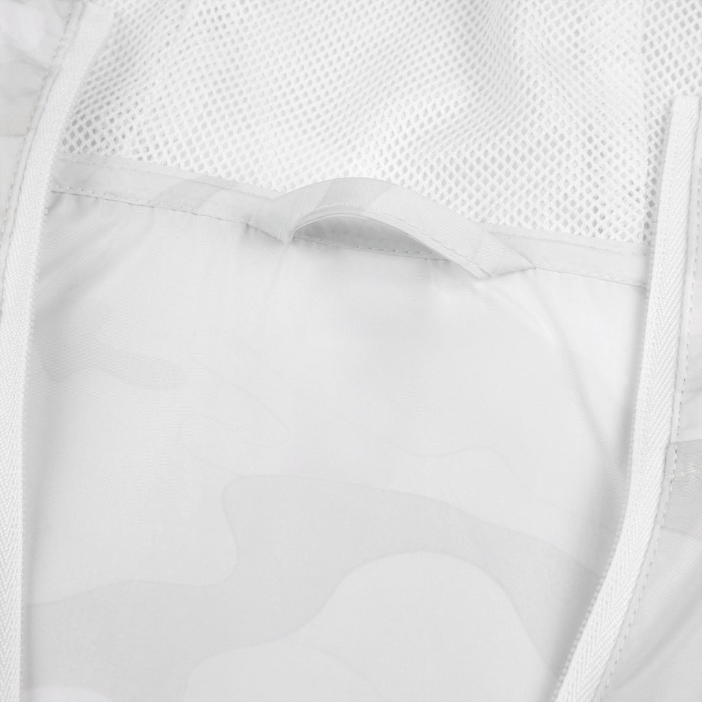 Windbreaker Jacket — Minimal Crossed Arrows White Hooded Windbreaker