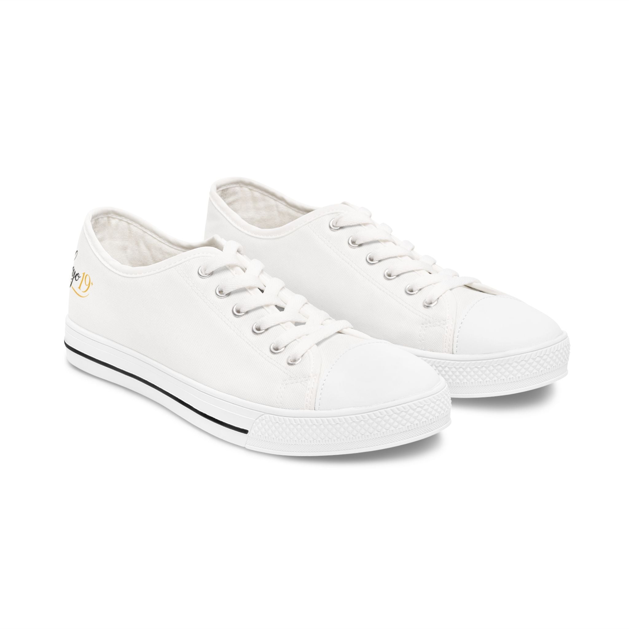Women’s Low Top Sneakers — Classic White Canvas Casual Shoes with Subtle Crossed Paddles Accent