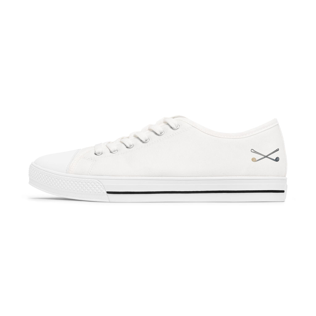 Women’s Low Top Sneakers — Classic White Canvas Casual Shoes with Subtle Crossed Paddles Accent