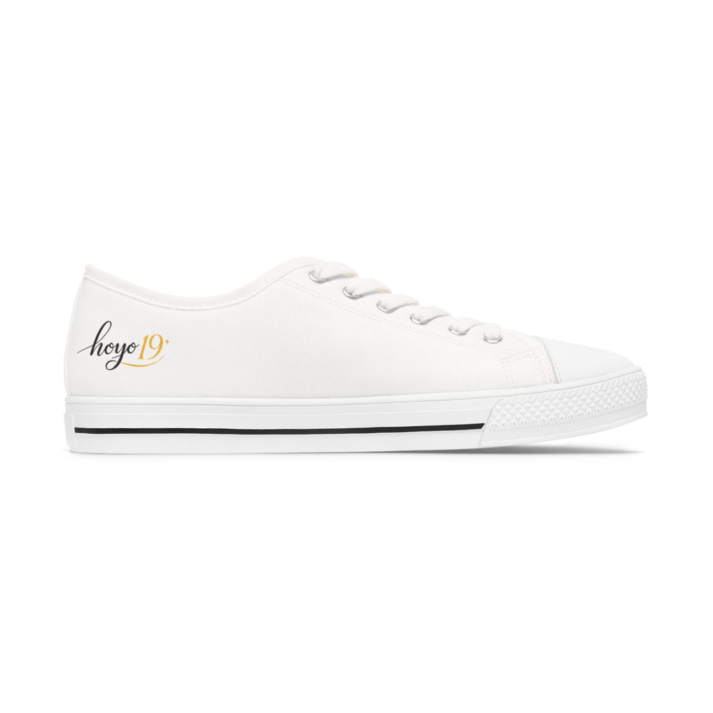 Women’s Low Top Sneakers — Classic White Canvas Casual Shoes with Subtle Crossed Paddles Accent