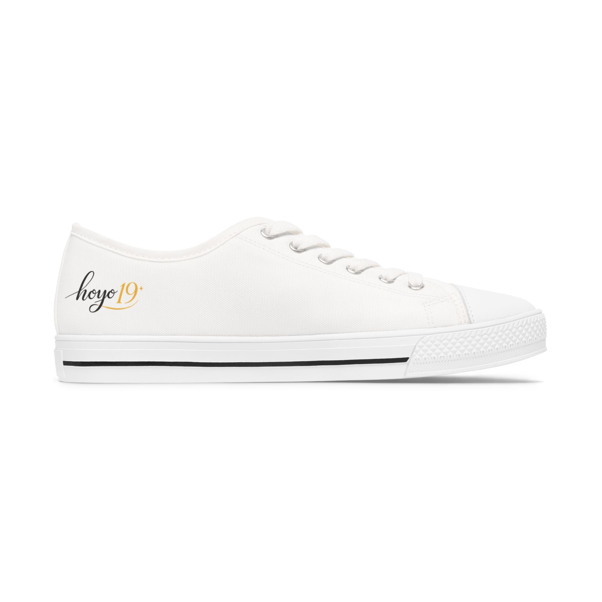 Women’s Low Top Sneakers — Classic White Canvas Casual Shoes with Subtle Crossed Paddles Accent