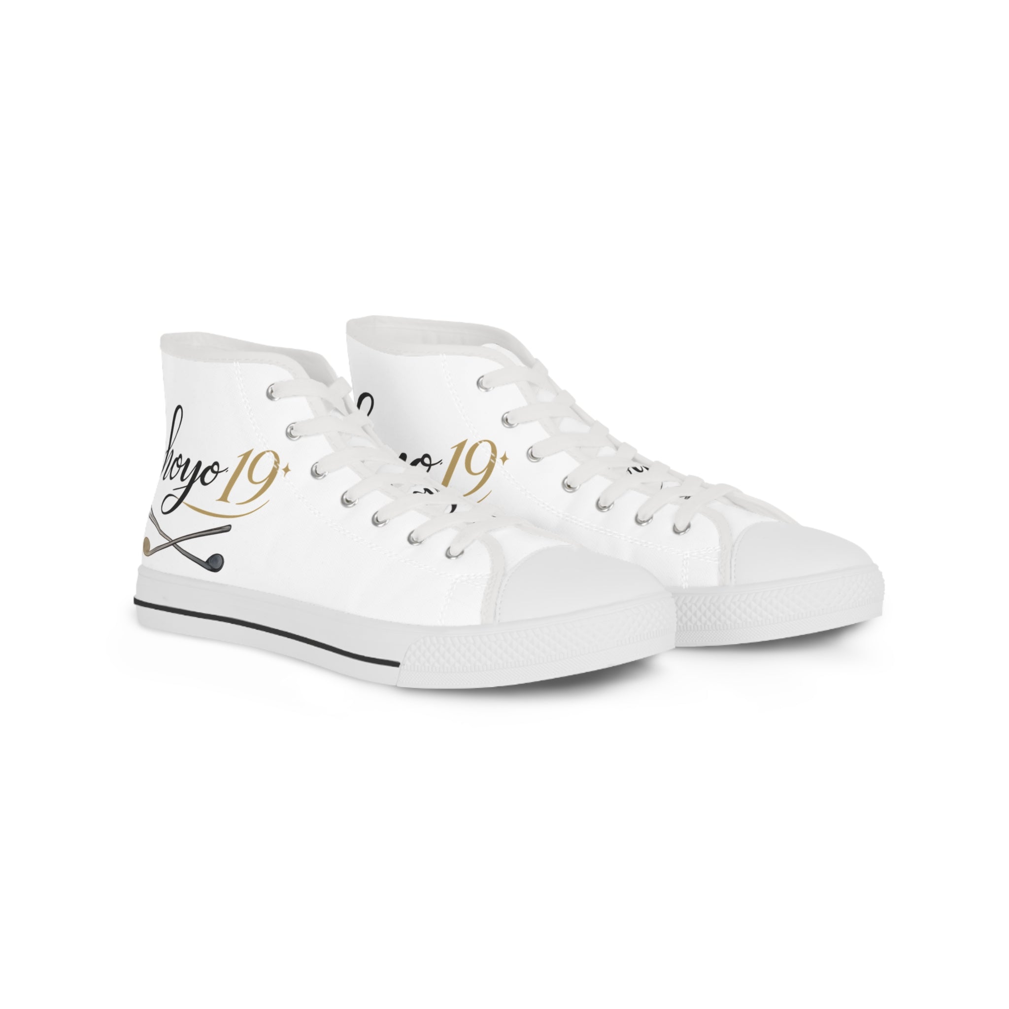 High Top Sneakers — Elegant Script 'Reyo 19' White Canvas Trainers