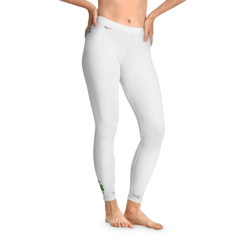 Progress Over Perfection White Stretchy Leggings — Clover Accent AOP