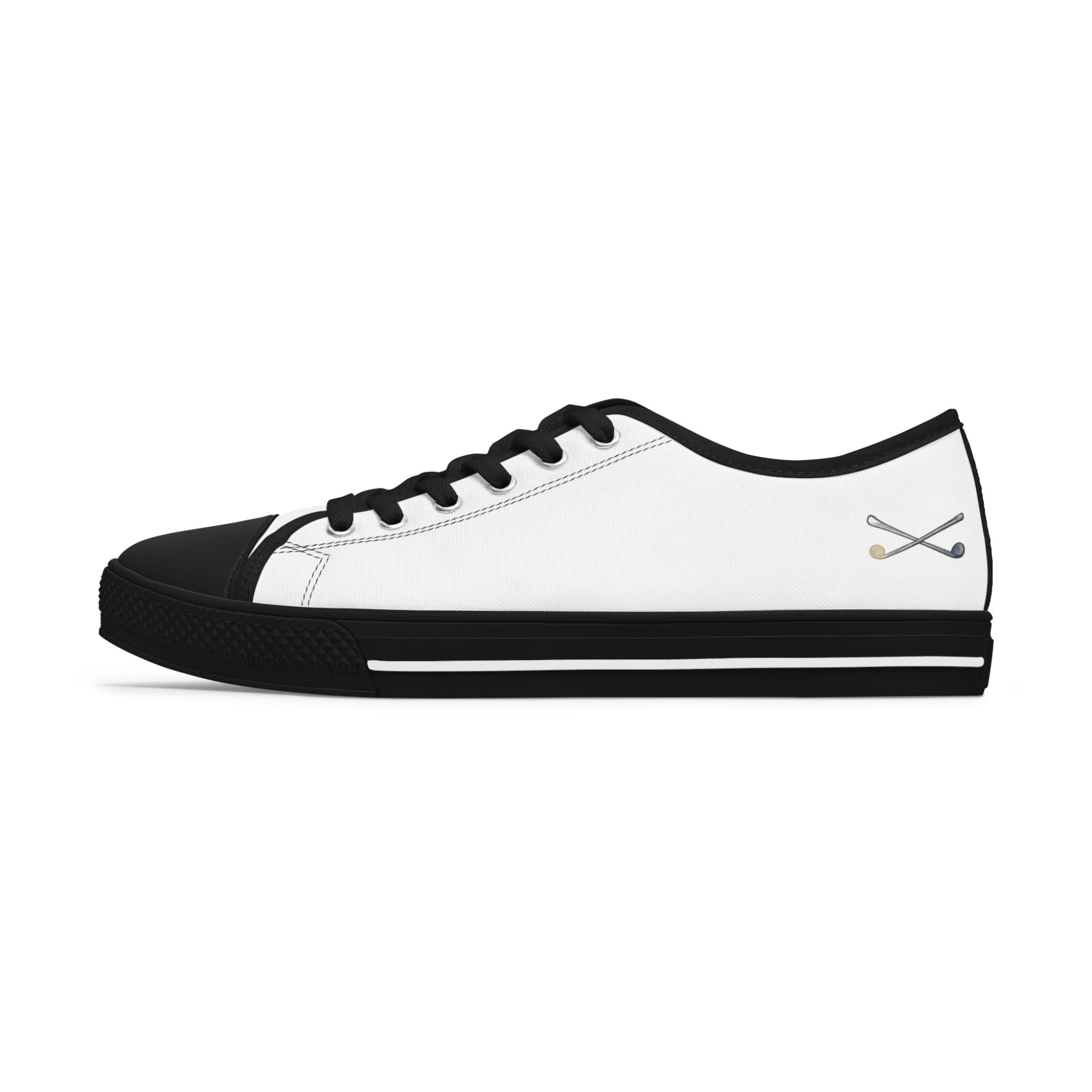 Women’s Low Top Sneakers — Classic White Canvas Casual Shoes with Subtle Crossed Paddles Accent