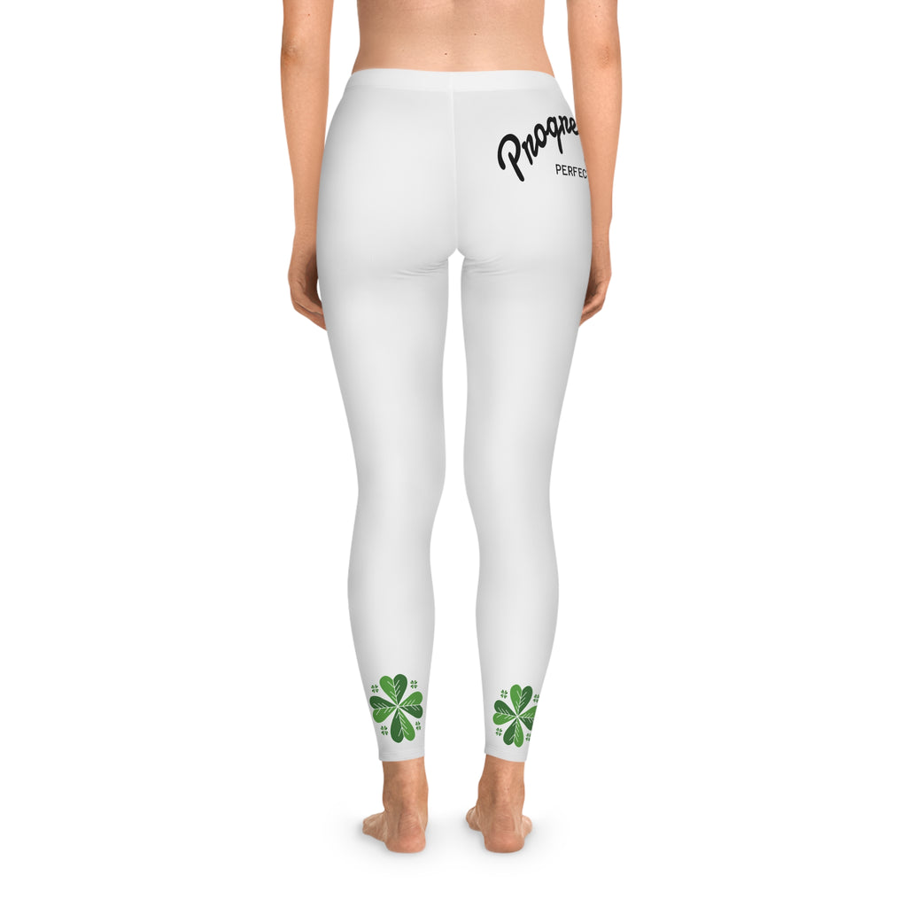 Progress Over Perfection White Stretchy Leggings — Clover Accent AOP