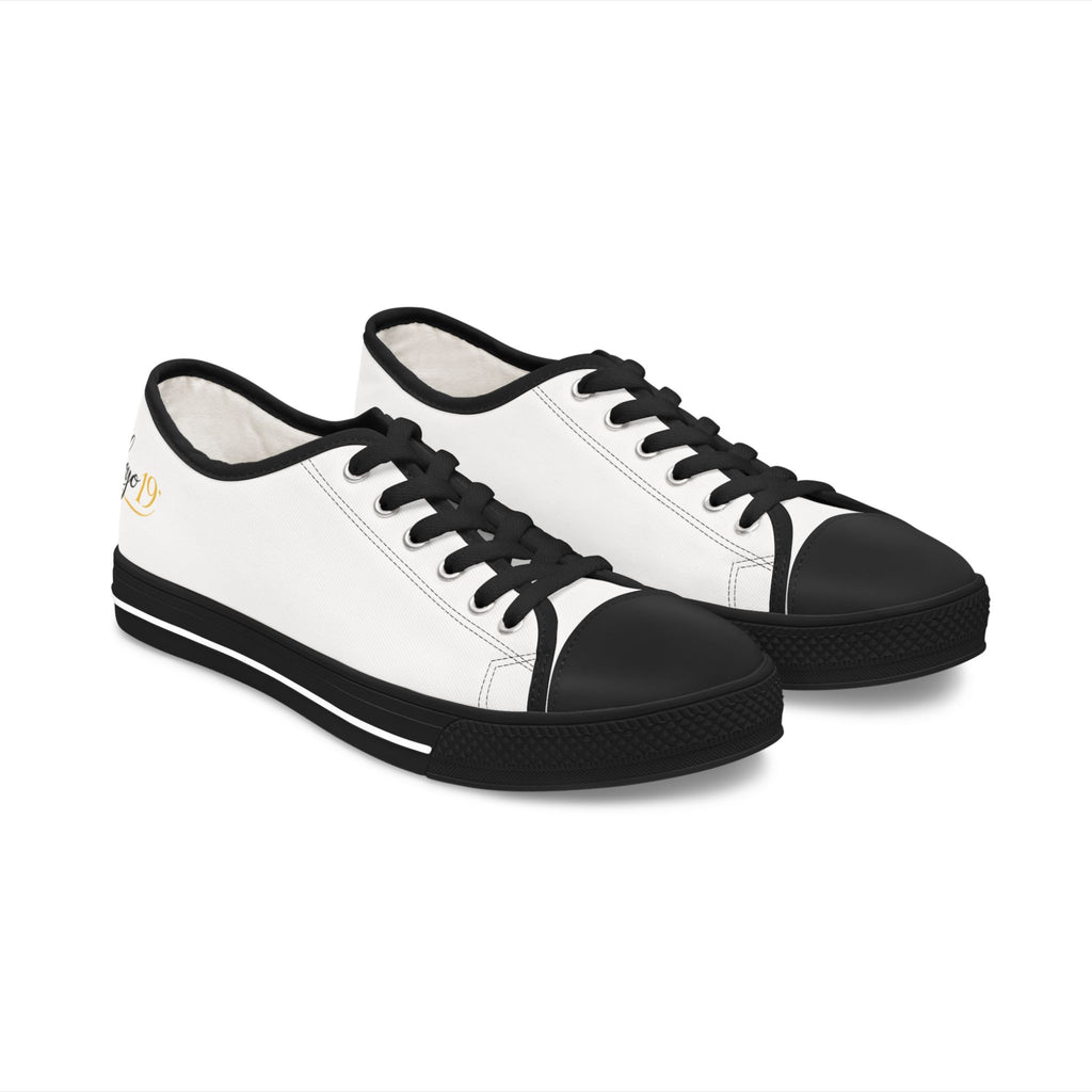 Women’s Low Top Sneakers — Classic White Canvas Casual Shoes with Subtle Crossed Paddles Accent