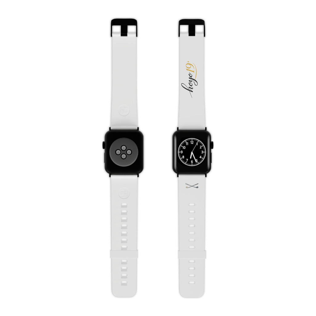 White Apple Watch Band with 'hoye19' Script — Minimal Silicone Replacement Strap