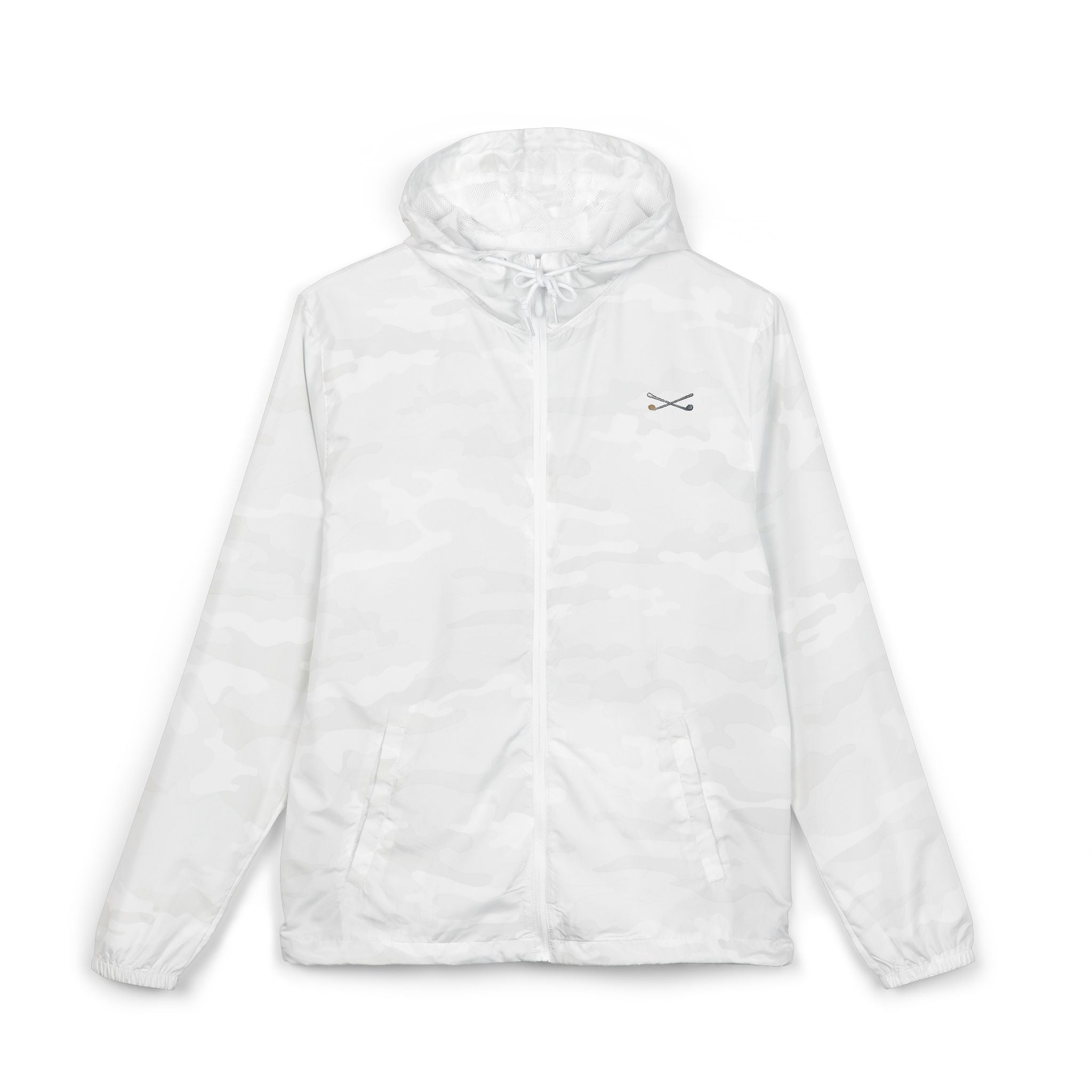 Windbreaker Jacket — Minimal Crossed Arrows White Hooded Windbreaker