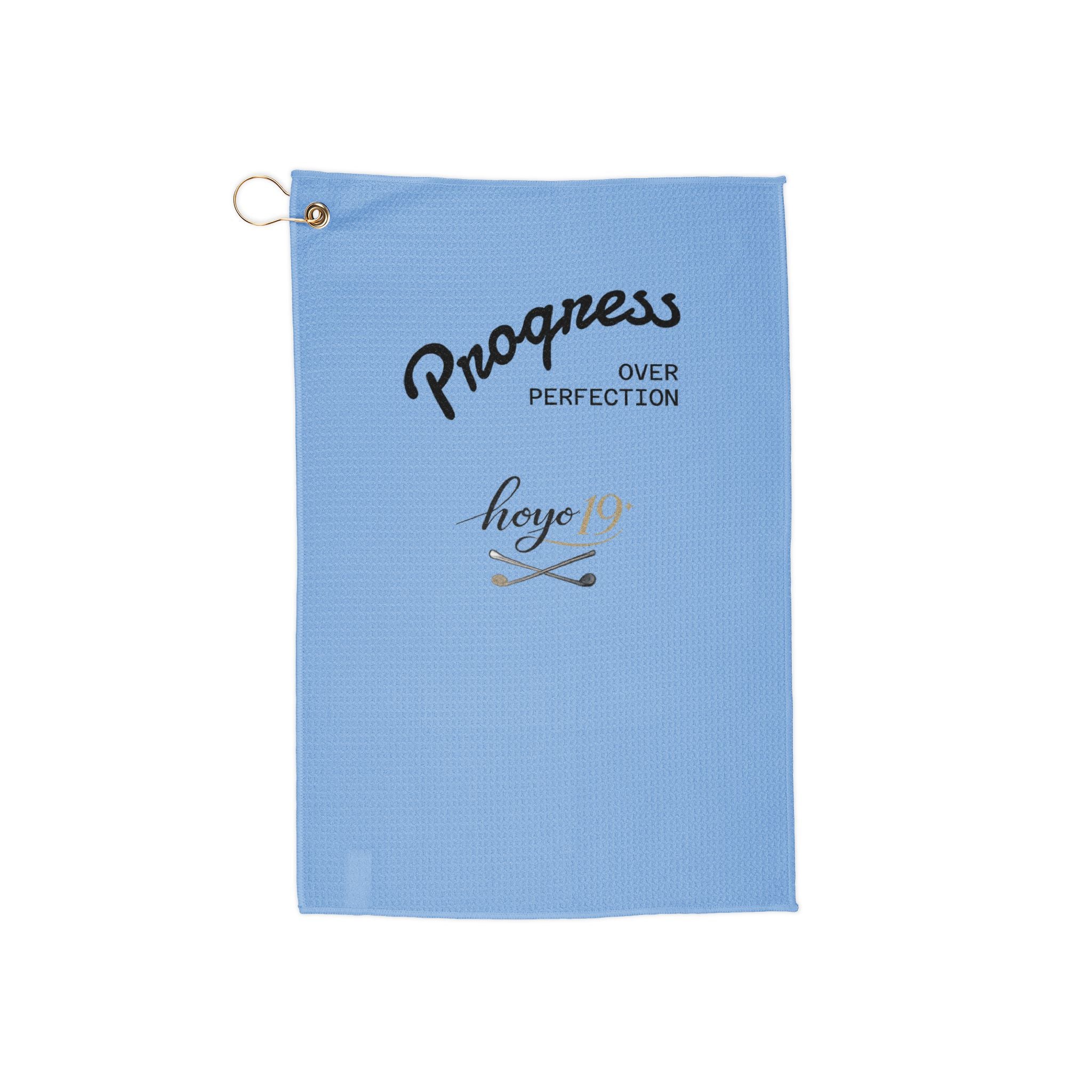 Progress Over Perfection Golf Towel — Motivational Waffle Weave Golf Towel with Clip