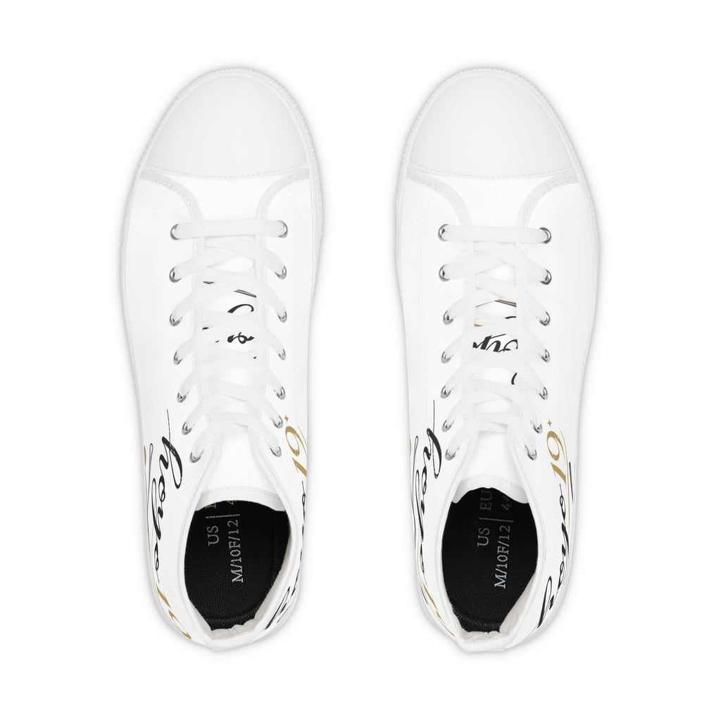 High Top Sneakers — Elegant Script 'Reyo 19' White Canvas Trainers