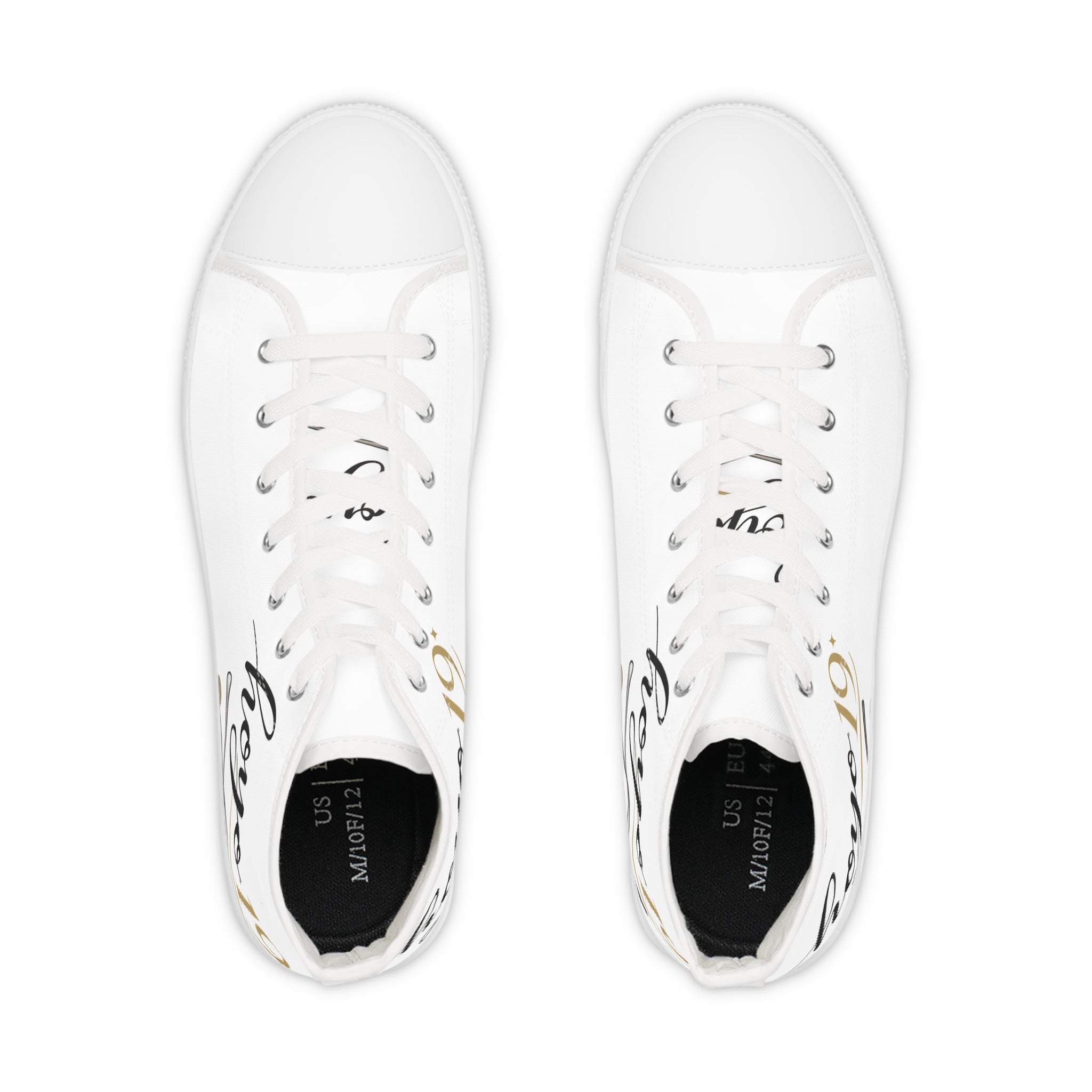 High Top Sneakers — Elegant Script 'Reyo 19' White Canvas Trainers