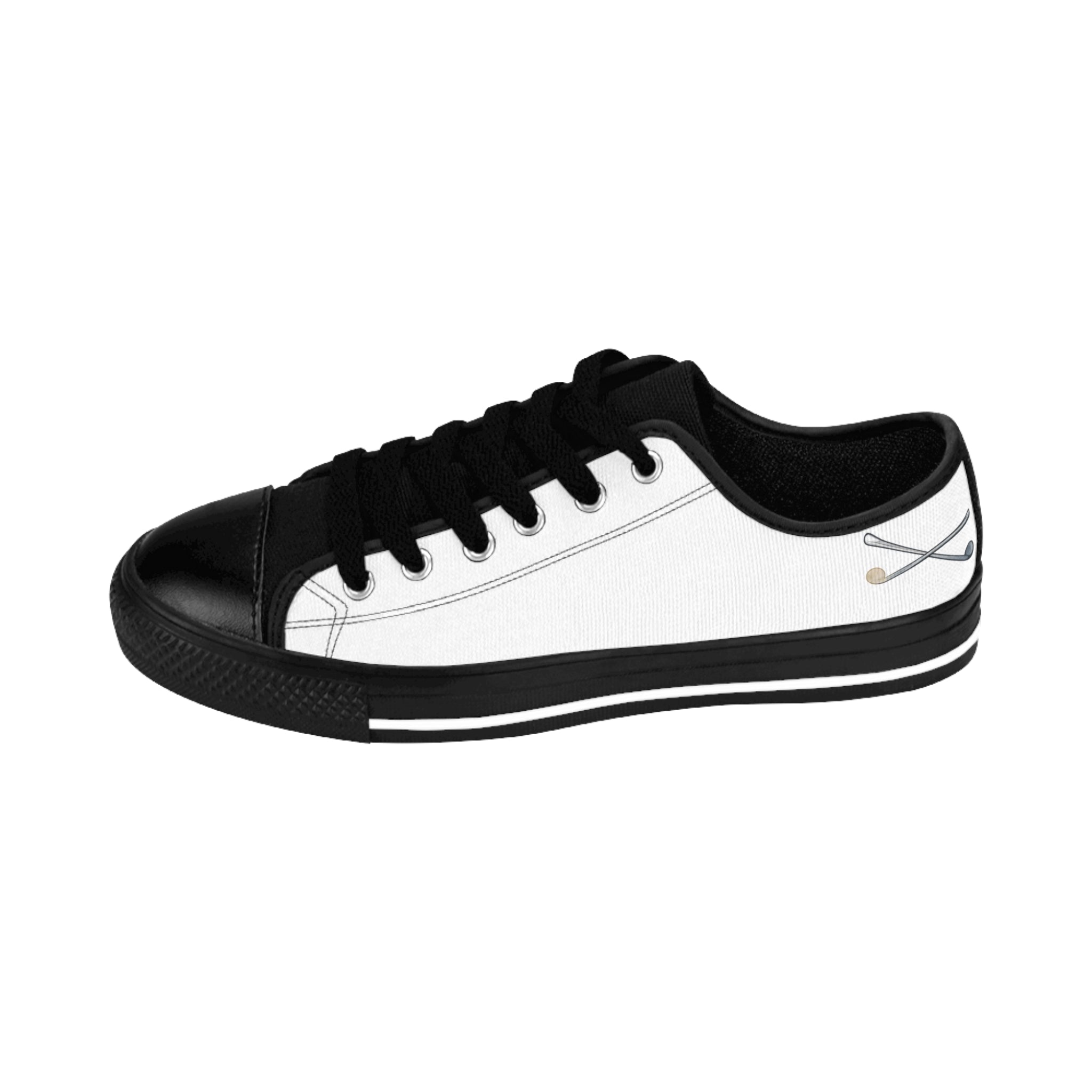 Men's Sneakers — White & Black Custom Low-Top Sneakers with 'hoyo19' Script