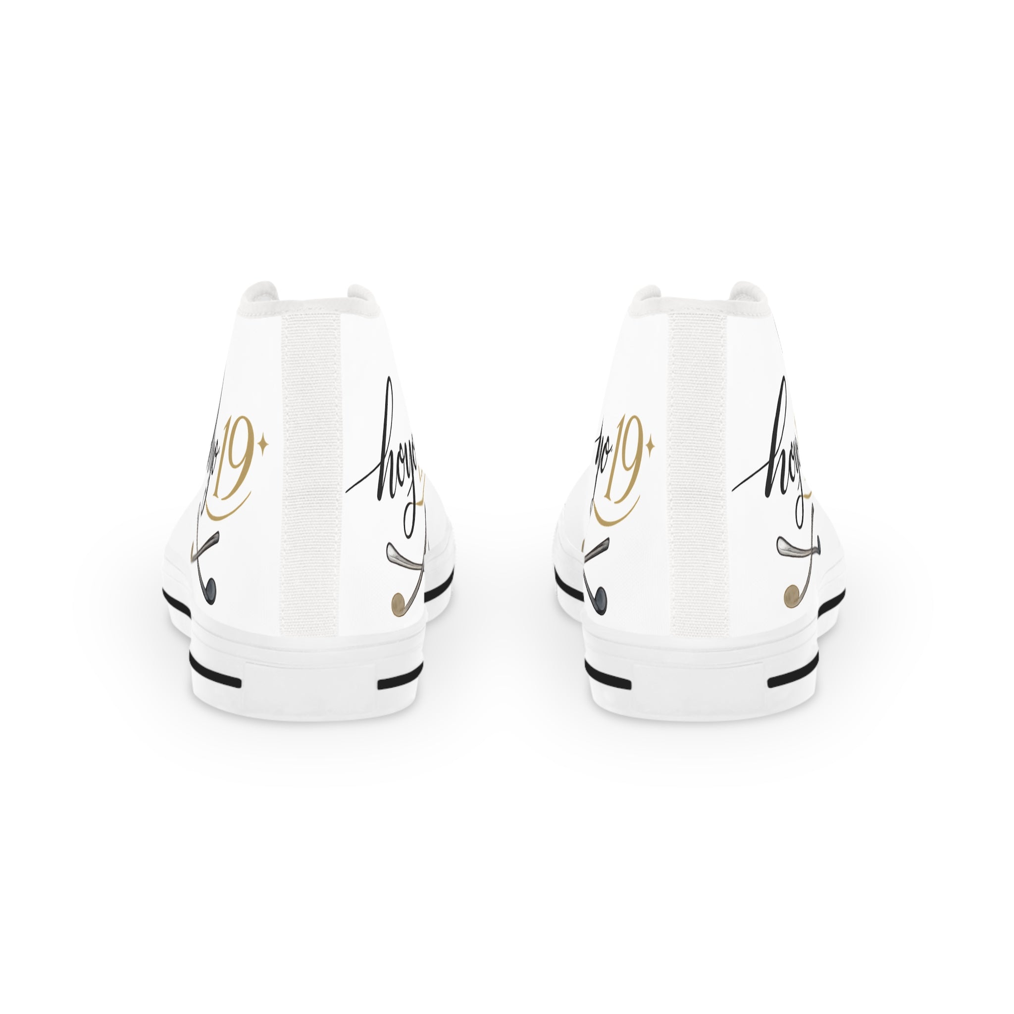 High Top Sneakers — Elegant Script 'Reyo 19' White Canvas Trainers